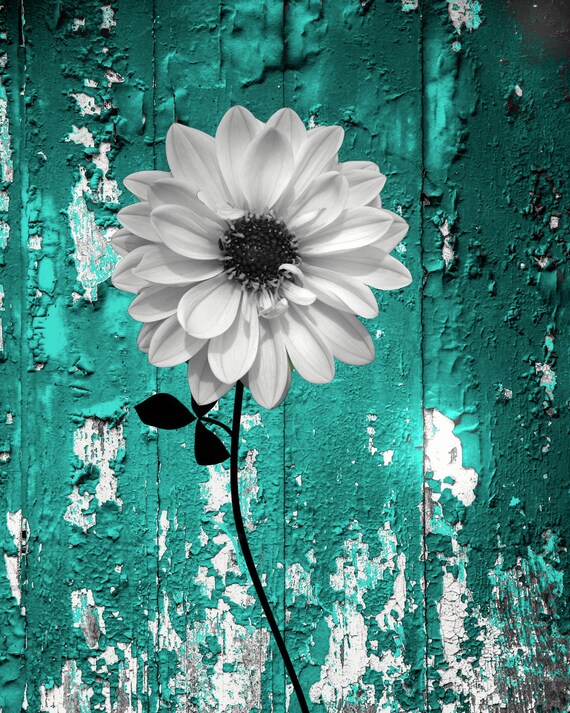 Teal Gray Wall Decor Rustic Floral Bathroom Bedroom Teal Modern Rustic Wall Art Matted Picture