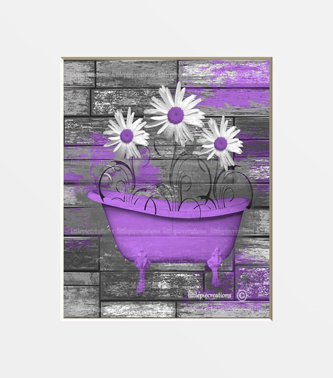 Purple Rustic Daisy Flowers Vintage Bathtub Home Decor Bathroom ...