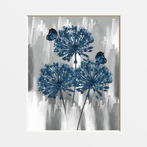 Blue Dandelions & Butterflies Matted Wall Art Picture