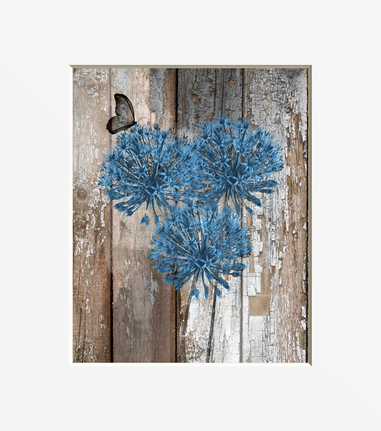 Rustic Home Decor Brown Blue Rustic Wall Art Blue Flowers Etsy