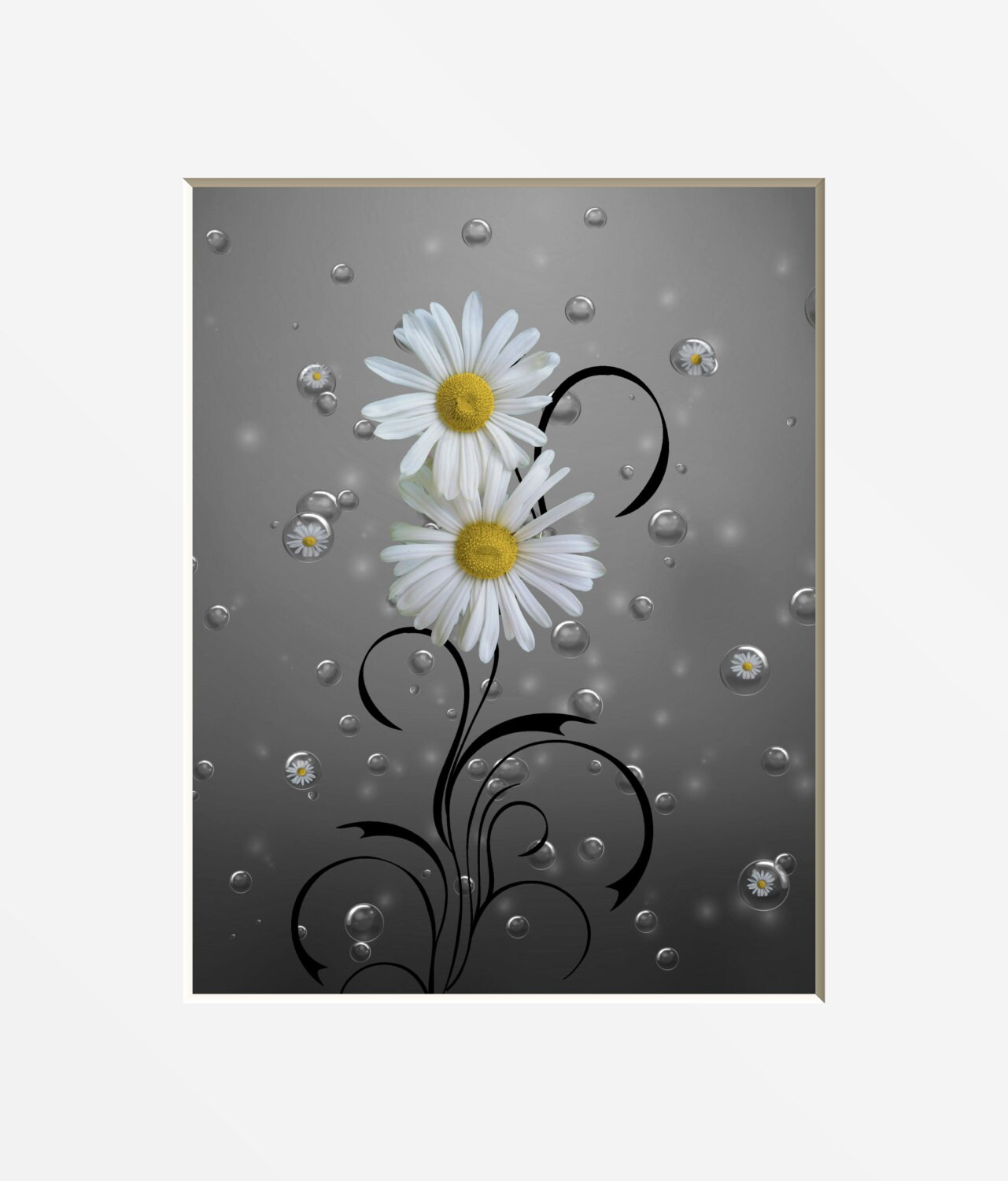 Yellow Gray Bathroom Decor Yellow Daisy Flowers Bubbles Etsy