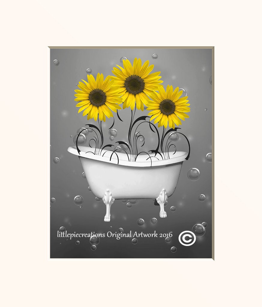 Yellow Gray Wall Art for Bathroom Yellow Rustic Daisy Flower | Etsy