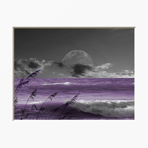 Purple, Gray Decor Tree Moon Bedroom Wall Art Home Decor Matted Wall