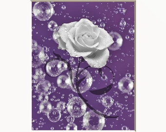 Purple Wall Art, Purple Wall Prints, Bathroom Wall Art, Rose Flower Bubbles, Matted Home Decor Picture