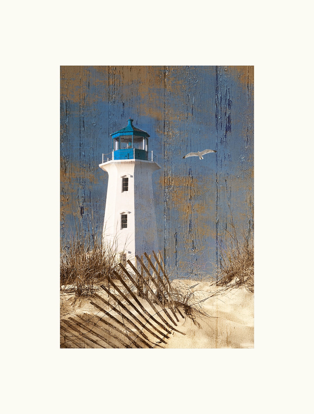 Coastal Lighthouse Ocean Beach Decor, Rustic Brown Blue Bathroom