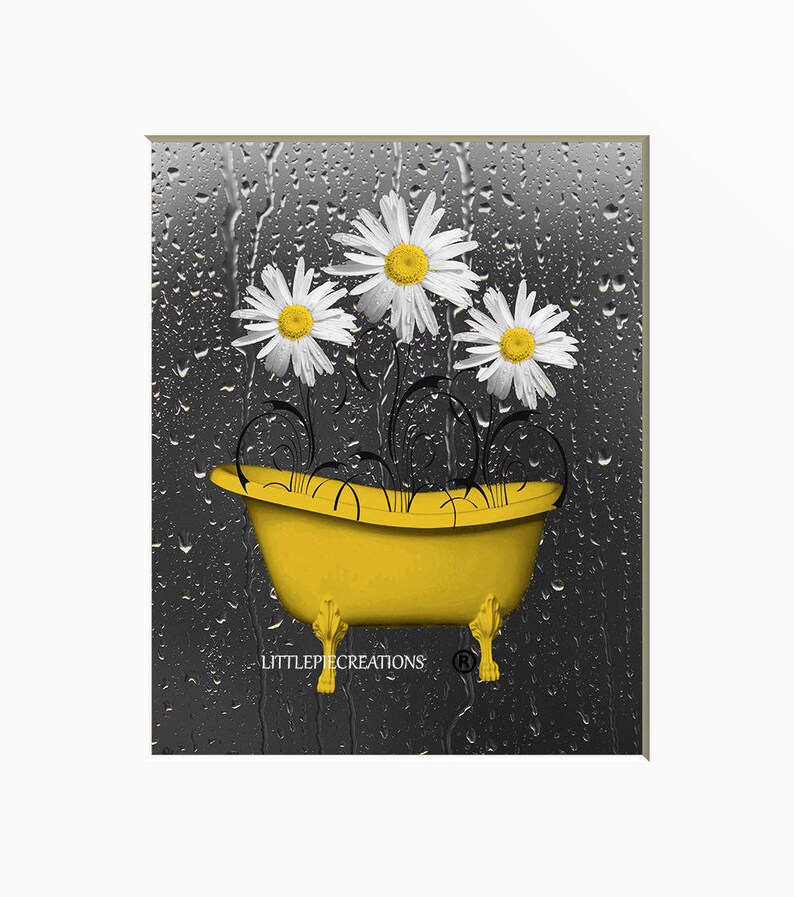 Yellow Gray Wall Art for Bathroom Yellow Gray Daisy Flowers - Etsy