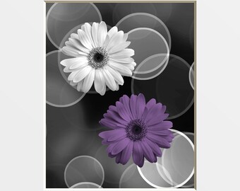 Purple Wall Art, Daisy Flowers, Purple Home Decor Matted Photography Wall Decor Picture
