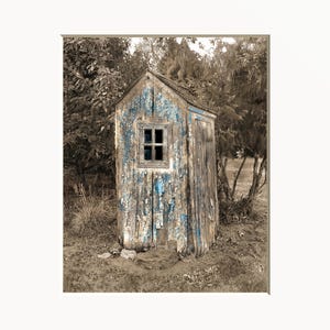 Rustic Vintage Outhouse Bathroom Wall Art Photography, Brown Blue  Home Decor Wall Art Matted Picture (Options)