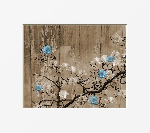 Rustic Home Decor, Brown Blue Daisy Flower Matted Bedroom