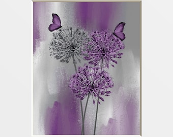 Purple Wall Prints, Dandelions Butterfly Wall Pictures, Purple Home Decor Matted Wall Art Picture (Options)