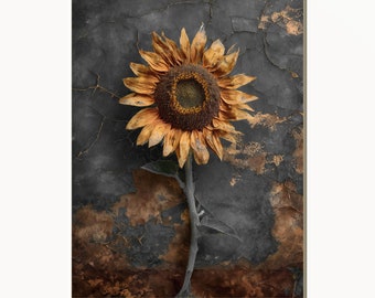 Brown Black Wall Art, Rustic Home Decor, Sunflower Matted Bathroom Bedroom Wall Picture