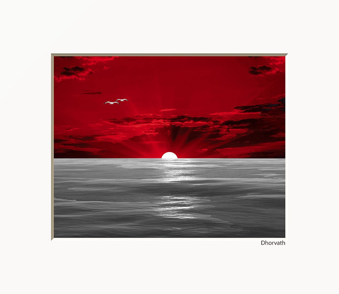 Black White Red Wall Art, Coastal Moon, Red Bathroom Bedroom Home Decor