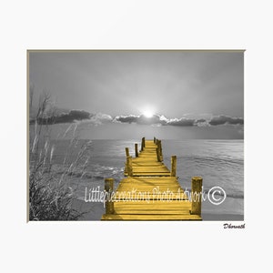 Black White Yellow Beach Pier Coastal Bedroom Bathroom Home Decor Photography Matted Wall Art Picture Options image 1