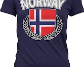 Norway Ladies T-shirt, Norway Flag Crest With Olive Branches, Norway Flag Shirt, Junior and Women 39 s Norway T-shirts GH_00258