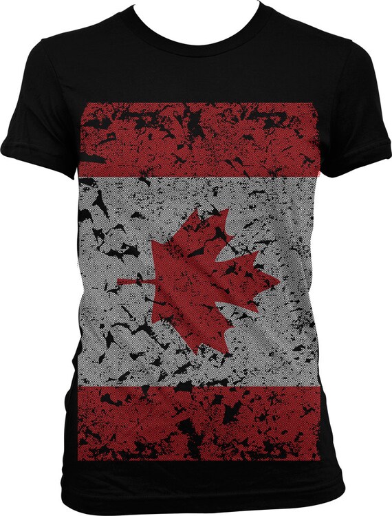 Distressed Flag of Canada Ladies T-shirt, Over-sized Tattered Canadian Flag  Shirt, Junior and Women's Canada T-shirts GH_00207 