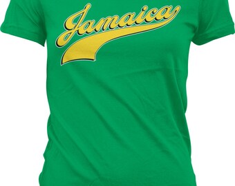 Jamaica Ladies T-shirt, Jamaica Script Font, Baseball Style Text Design, Jamaican Pride, Junior and Women's Jamaica T-shirts GH_00124