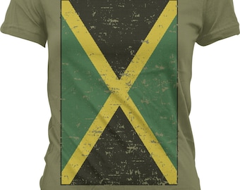 Jamaican Flag Ladies T-shirt, Big Faded Jamaican Flag, Over-sized Jamaican Flag, Jamaica Pride, Junior and Women's Jamaica T-shirts GH_00123
