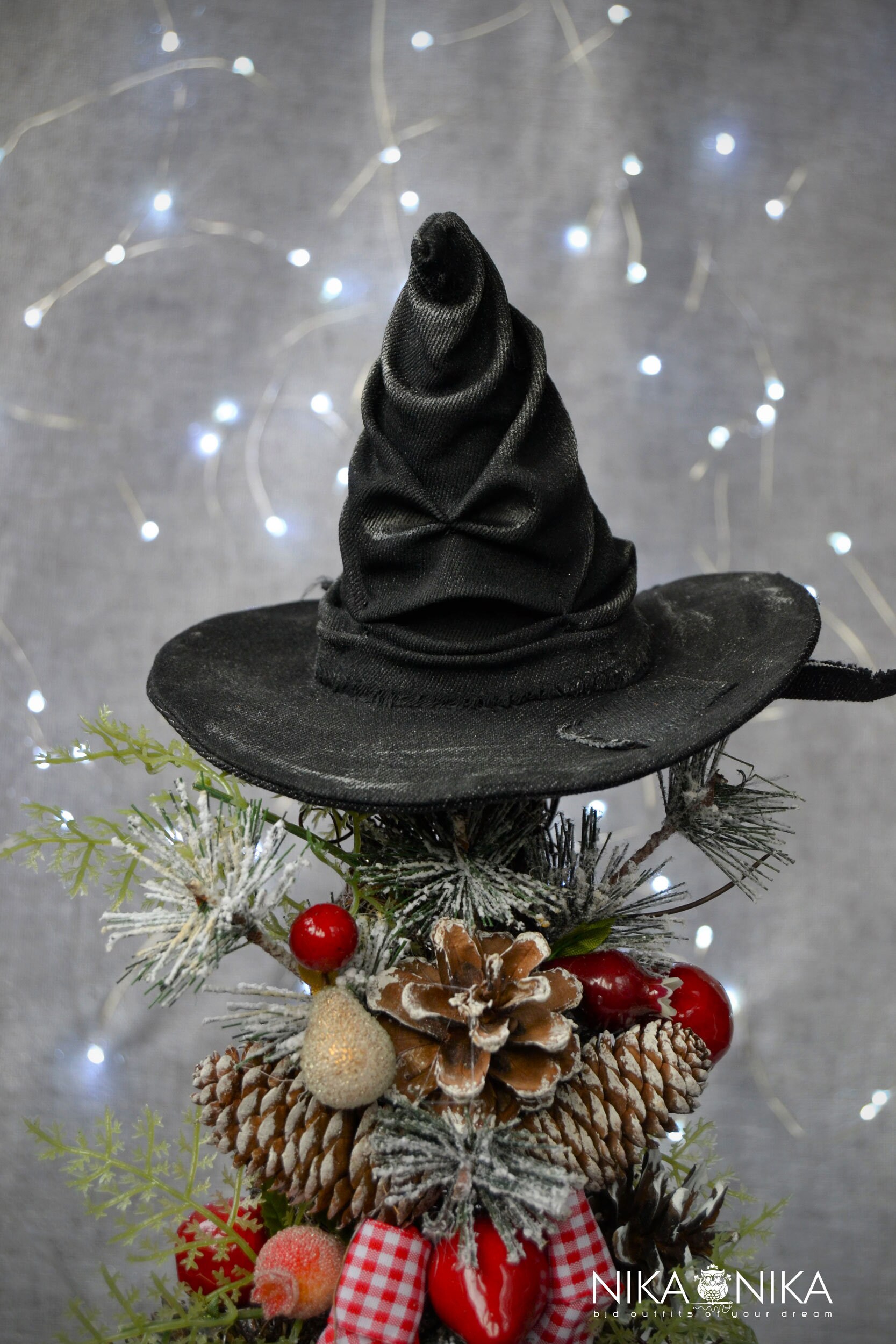 Mini sorting hat black tree topper Christmas Halloween hat Etsy