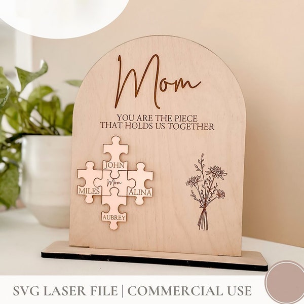 Puzzle Piece Mother's Day SVG | Mother's Day Gift svg | Elegant Mother's Day svg | Laser Engrave Files | Glowforge svg| Laser Files