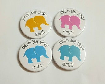 Personalised Mummy to be / Cute Elephant Baby Shower Badges / Unisex Colour - blue or custom colour