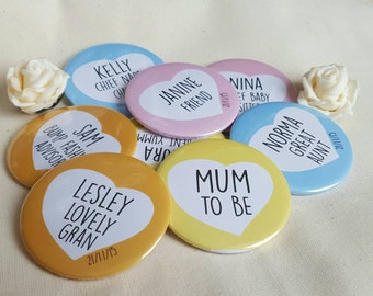 Personalised Mummy to be / Baby Shower Badges / Unisex Colour - blue or custom colour