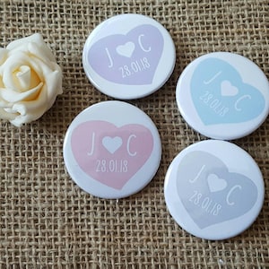 Bulk OFFER Quirky Pastel Love Heart Wedding Badges / Wedding favours image 1