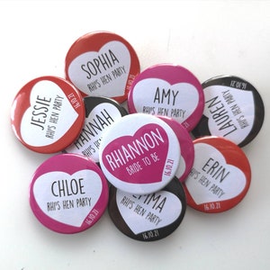 Personalised Quirky Heart Hen Party / Wedding / Team Bride Badge / wedding accessories - Different names for each badge