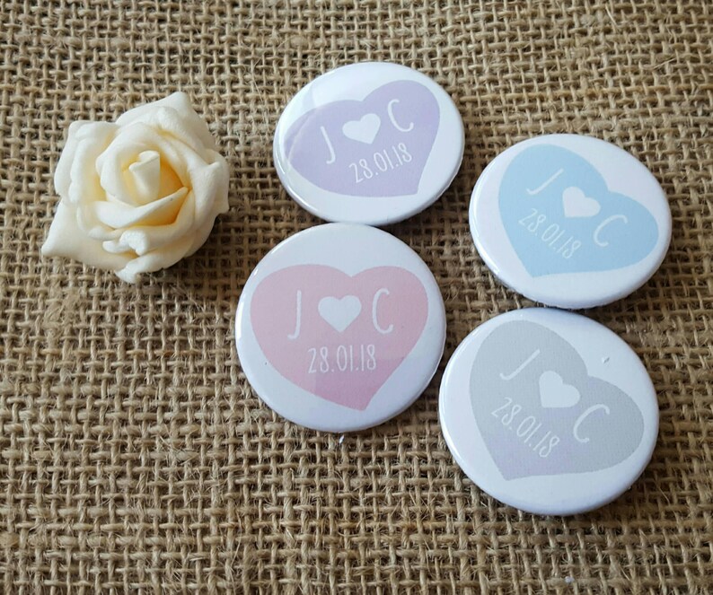 Bulk OFFER Quirky Pastel Love Heart Wedding Badges / Wedding favours image 2