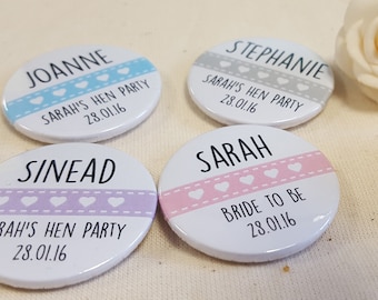 Personalised Hearts / Ribbon / Hen Party / Hen Do / Wedding / Team Bride Badge / wedding accessories - Different names for each badge