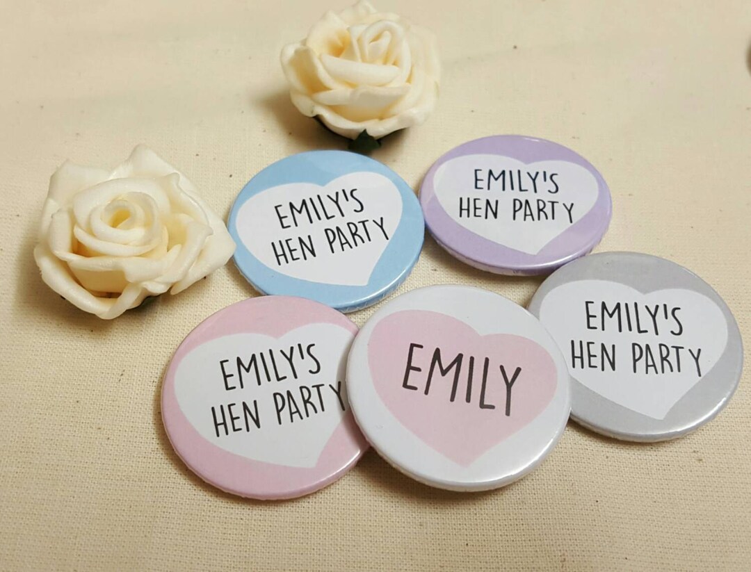Personalised Quirky Heart Hen Party / Wedding / Team Bride Badge / or ...