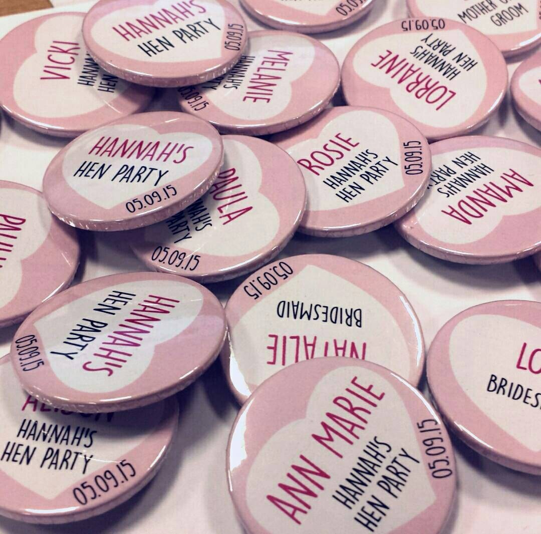 Hen Party Name Badges Bridesmaid Wedding Team Bride 1.5inch 15 X 38mm