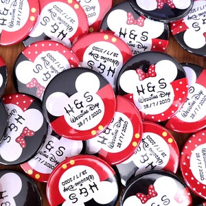 Packs of 50 Badges Bulk OFFER Quirky Team Bride and Team Groom Disney Mickey and Minnie Wedding Badges / Wedding favours image 1