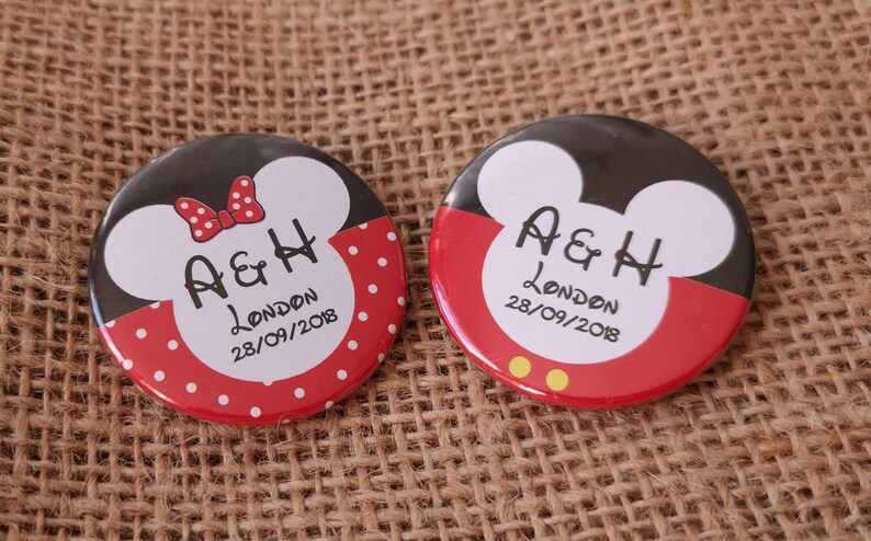 Packs of 50 Badges Bulk OFFER Quirky Team Bride and Team Groom Disney Mickey and Minnie Wedding Badges / Wedding favours image 5