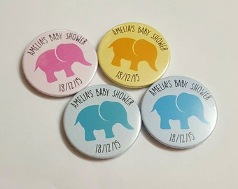 Personalised Mummy to be / cute elephant Baby Shower Badges / Unisex Colour