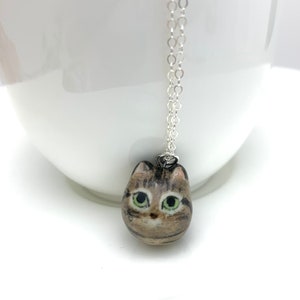 Brown Tabby Cat Charm Necklace, Cat Mom Gift, Ceramic Pendant