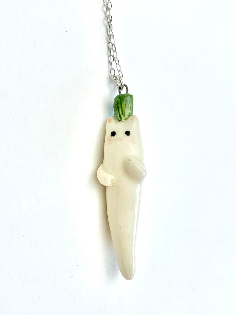 Daikon Cat Necklace, Ceramic Radish, Cat Mom Gift, Vegetable Charm 画像 4