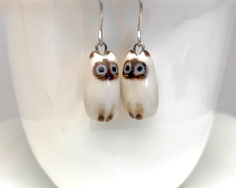 Siamese Cat Earrings | Sterling Silver/Gold-Filled Wires | Porcelain Jewelry