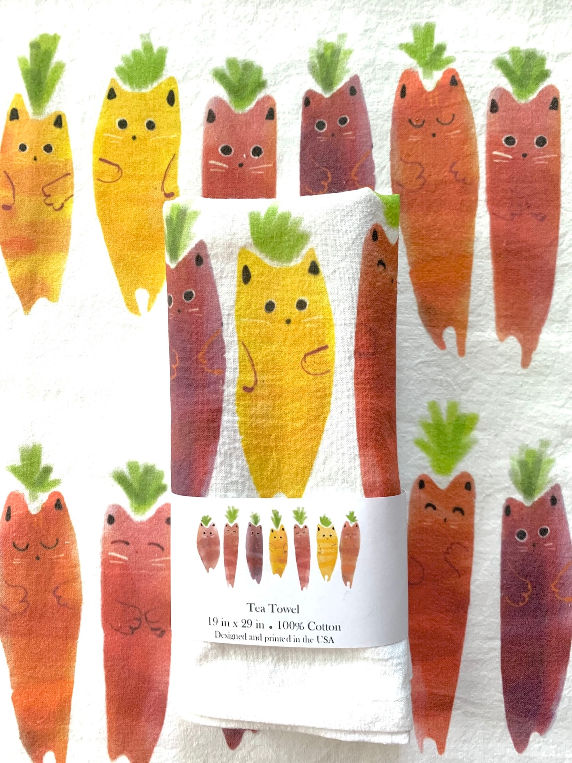 Carrot Cat Kitchen Towel Cheerful Kitchen Gift Veggie Cat Etsy