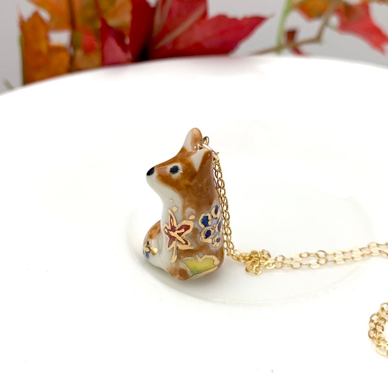 Autumn Leaf Fox Necklace Fox Jewelry Ceramic Charm Necklace Fall Leaves Jewelry image 5