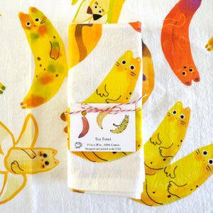 Bananenkatzen-Geschirrtuch, lustiges Geschenk für Katzenmama, Küchengeschenk, Party-Gastgeschenk, gelbes Kätzchen