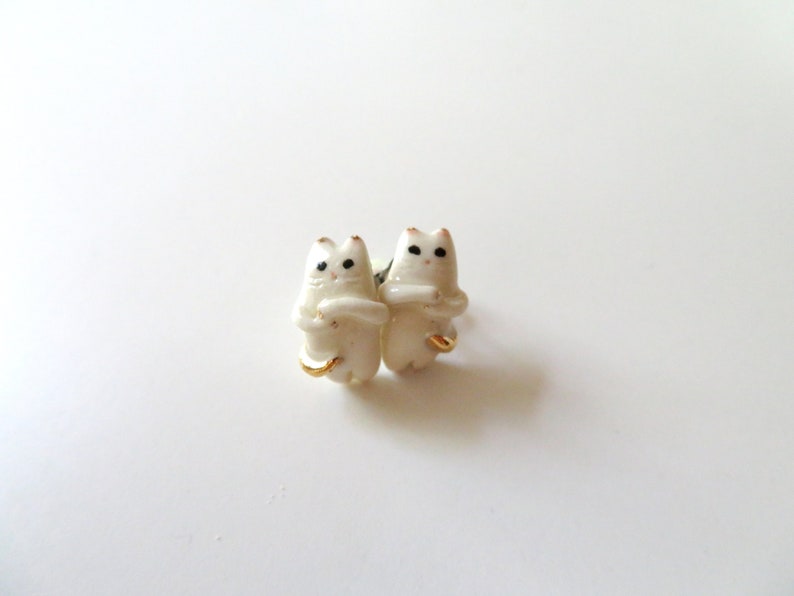 Cat Lover Jewelry Gift Funny Cat White Gold Cat Stud Earrings Porcelain Earrings
