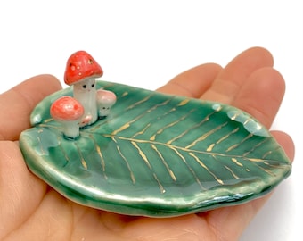 Handmade Porcelain Mushroom Cat Ring Dish | Trinket Holder