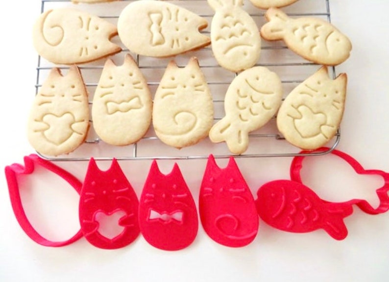 Cat Cookie Cutter and Cookie Stamp  3D Printed Cookie Cutters image 1