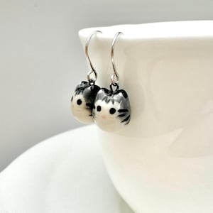 Gray Tabby Cat Earrings | Porcelain Dangle Earrings | Best Cat Lover Gift