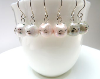 Pearl Cat Earrings, Unique Cat Jewelry, Porcelain Pearl, Cat Lady Gift, Cat Lover Jewelry