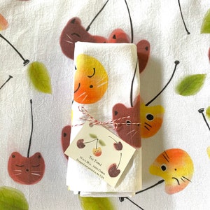 Cherry Cat Tea Towel, Kitchen Decoration, Cat Lover Gift, Cherry Lover, Kitchen Accent