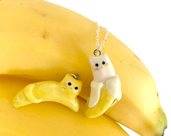 Banana Cat Necklace |  Cat Lover Gift | Fruit Cat | Porcelain Necklace Pendant