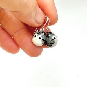 Gray Tabby Cat Earrings | Porcelain Dangle Earrings | Best Cat Lover Gift