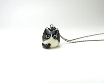 Tuxedo Cat Necklace | Porcelain Cat Jewelry | Black & White Cat Charm | Cat Lover Gift