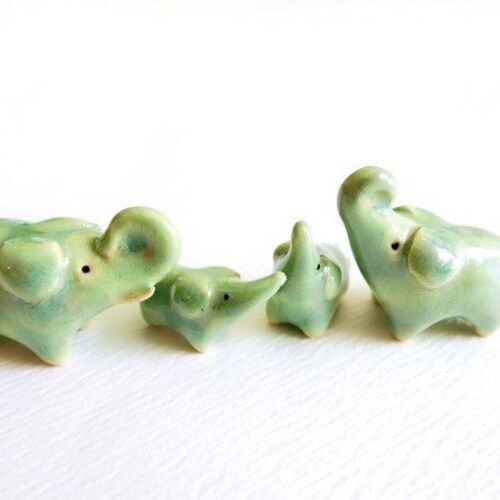 Miniature Elephant Family Green Porcelain Elephant Lover Etsy